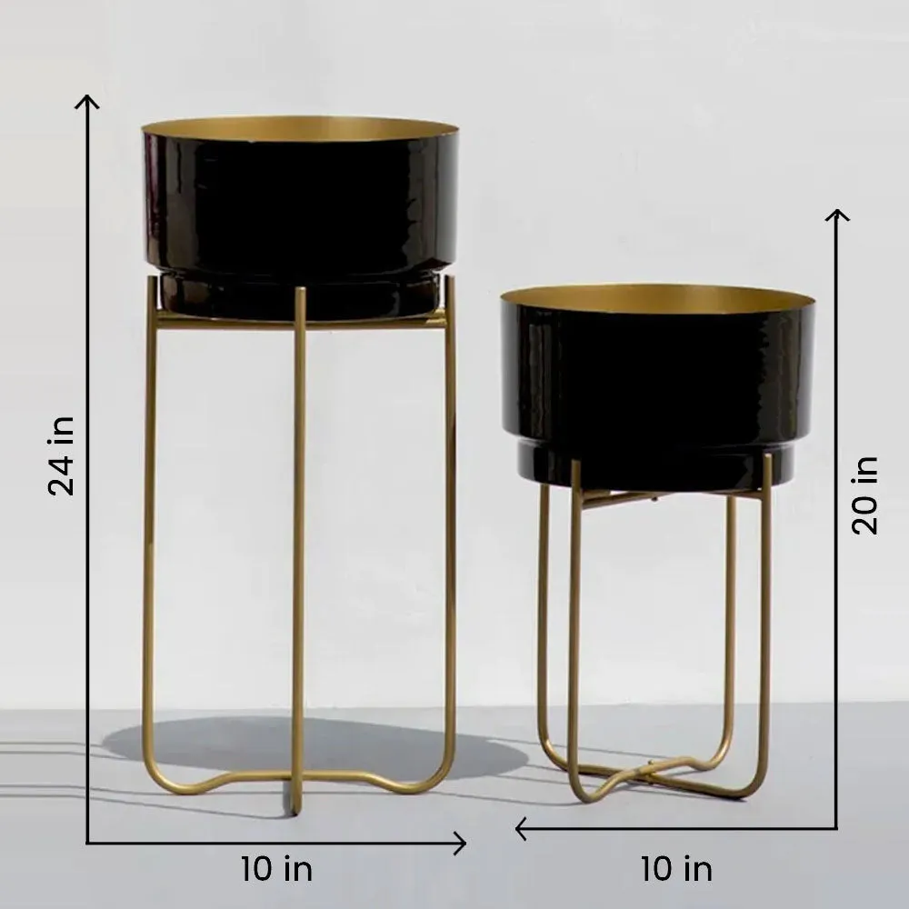 Black Shine Metal Pots (Set of 2)