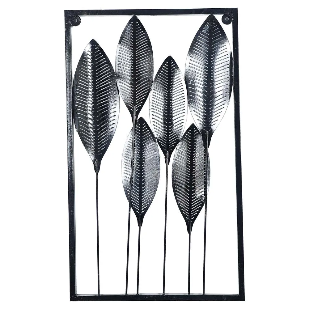 Black & Silver Long Leaves Modern Decorative Metal Wall Art