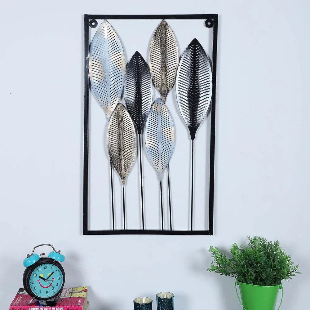 Black & Silver Long Leaves Modern Decorative Metal Wall Art