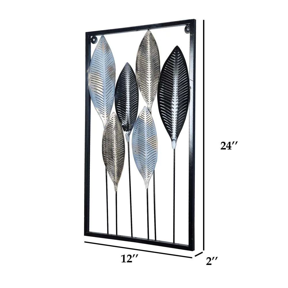 Black & Silver Long Leaves Modern Decorative Metal Wall Art