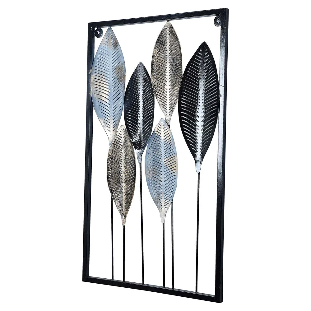 Black & Silver Long Leaves Modern Decorative Metal Wall Art
