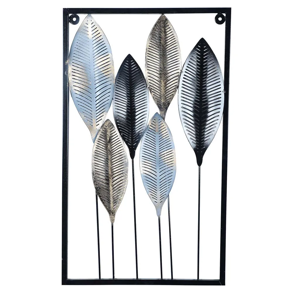 Black & Silver Long Leaves Modern Decorative Metal Wall Art