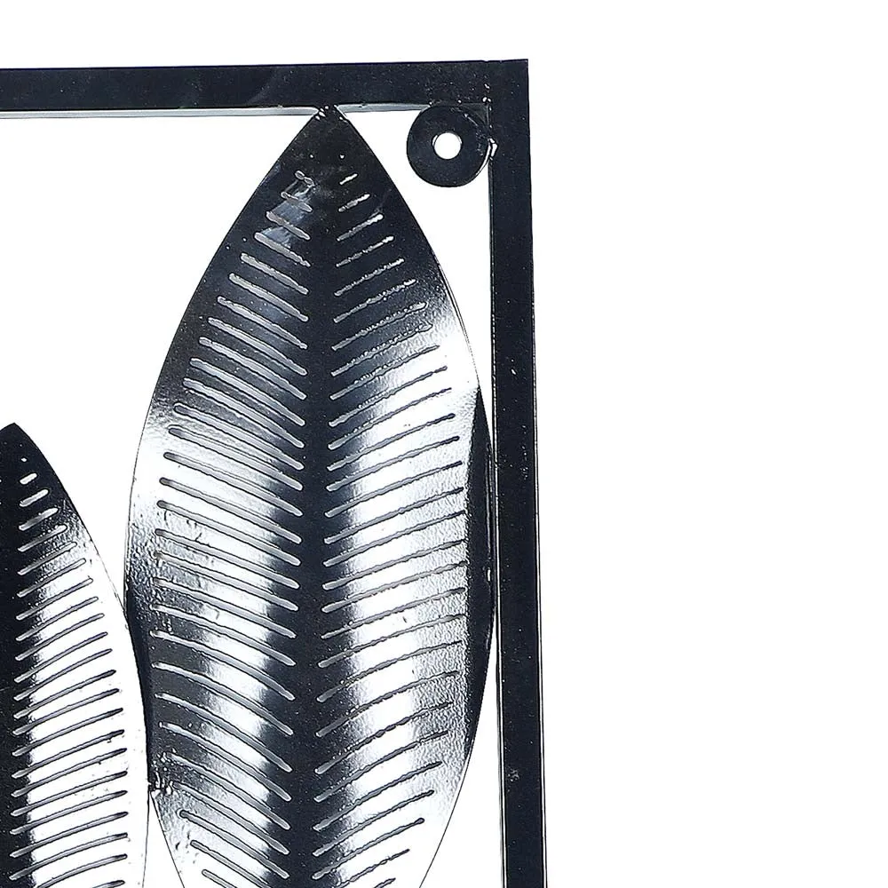 Black & Silver Long Leaves Modern Decorative Metal Wall Art