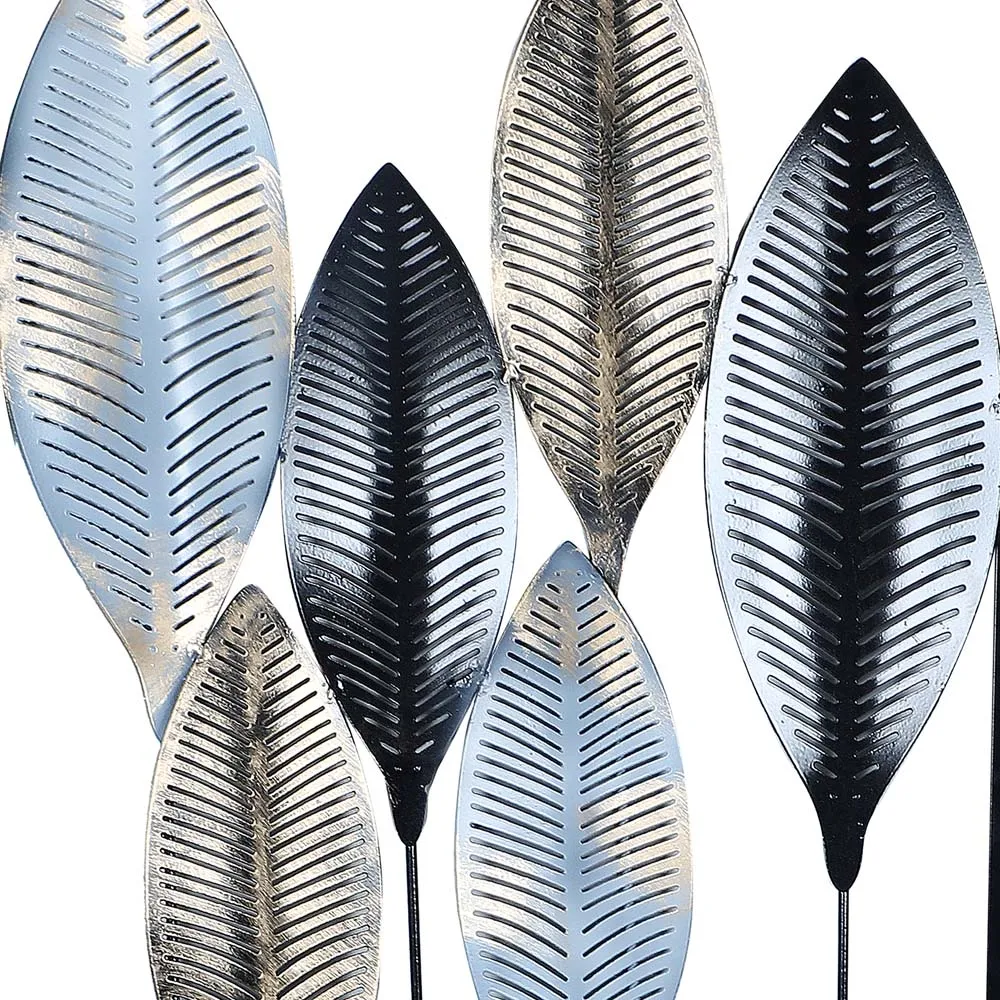 Black & Silver Long Leaves Modern Decorative Metal Wall Art