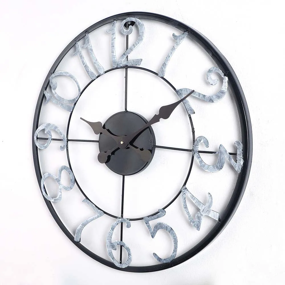 Black & Silver Vintage Roman Decorative Metal Wall Clock