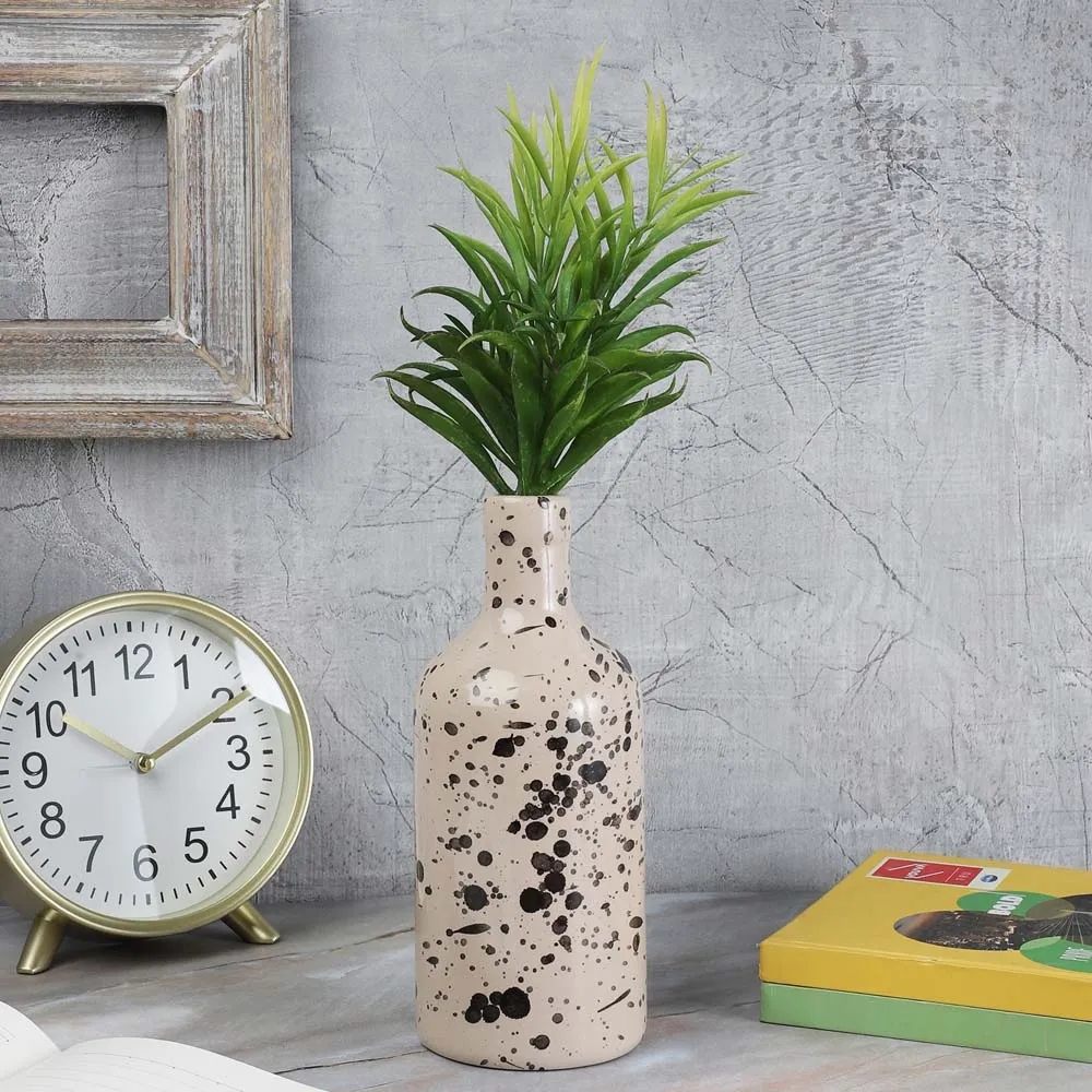 Black Spotted Beige Handpainted Ceramic Flower Vase