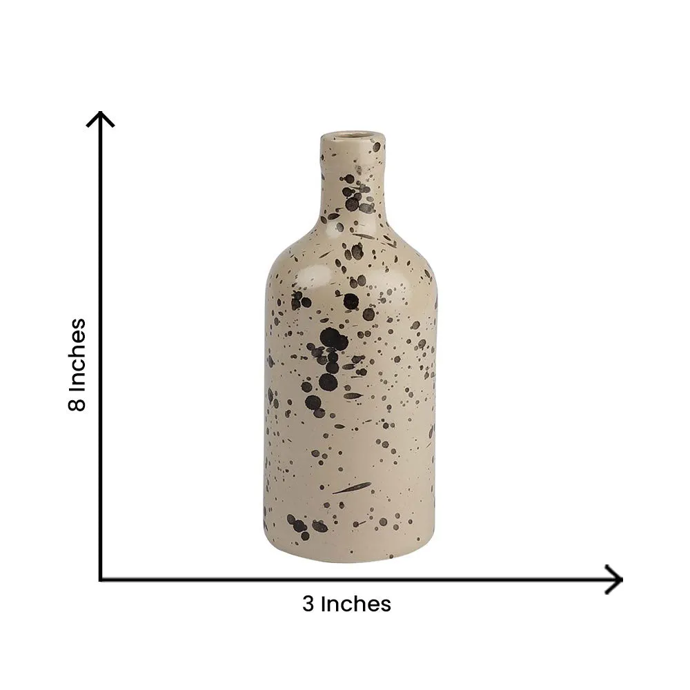 Black Spotted Beige Handpainted Ceramic Flower Vase