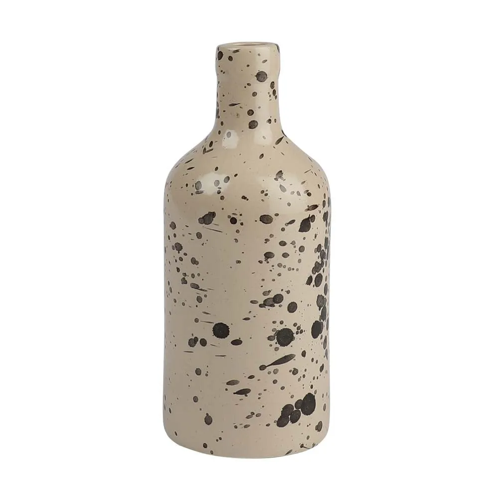 Black Spotted Beige Handpainted Ceramic Flower Vase