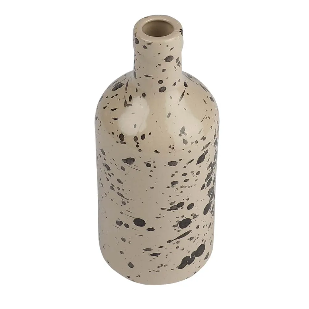 Black Spotted Beige Handpainted Ceramic Flower Vase