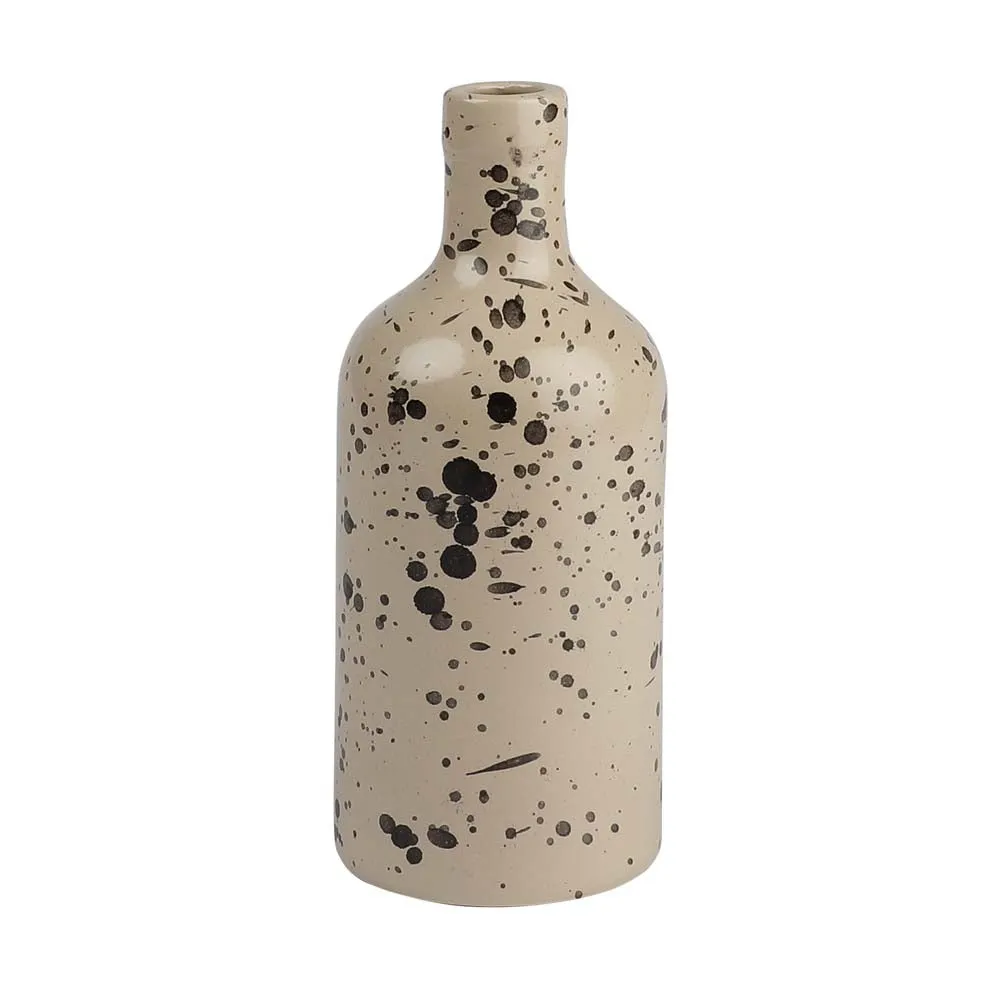 Black Spotted Beige Handpainted Ceramic Flower Vase