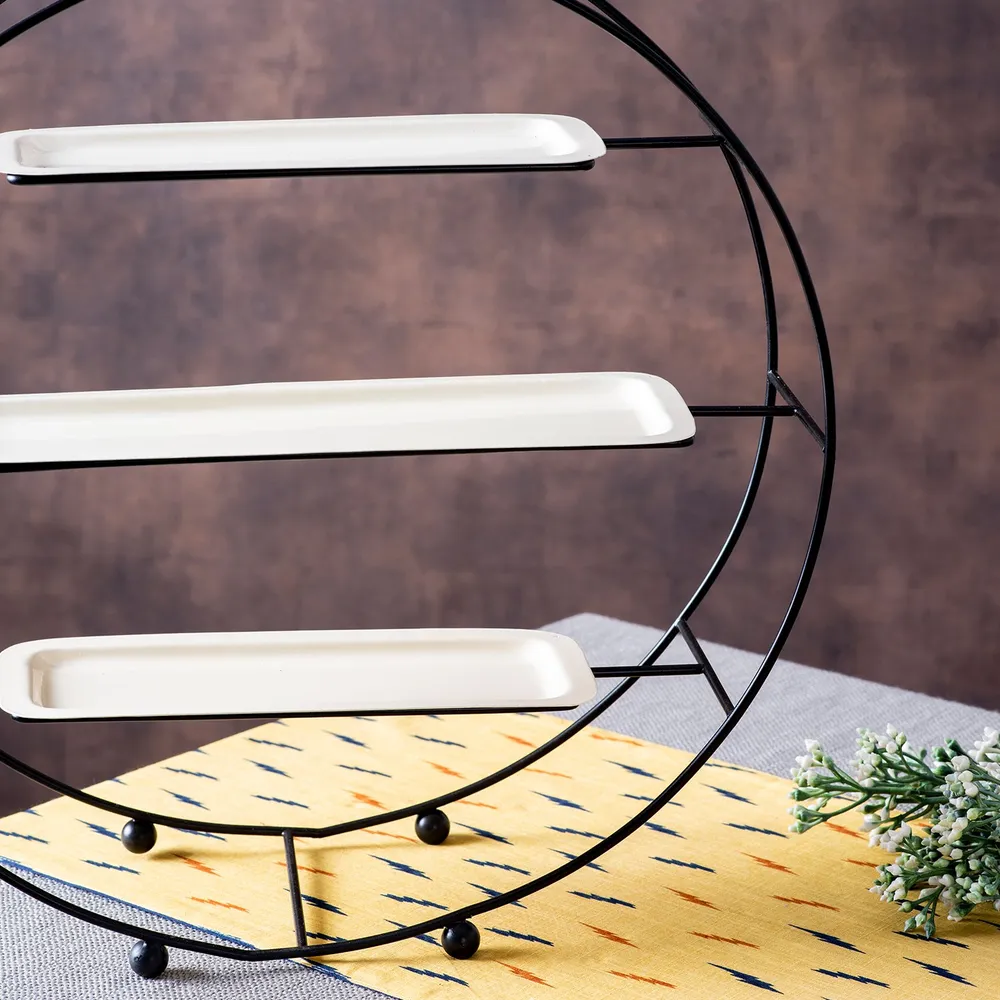 Black Stand With White Plates Metal 3 Tier Buffet Organizer