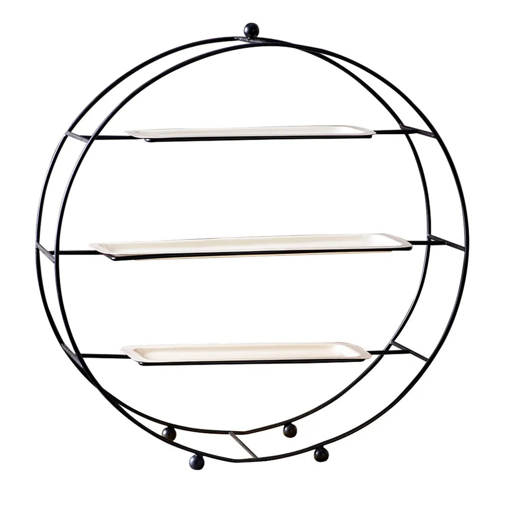Black Stand With White Plates Metal 3 Tier Buffet Organizer
