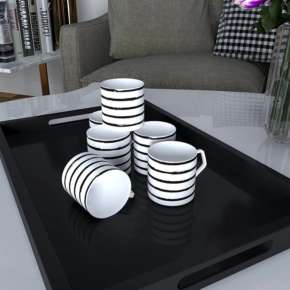 Black Striped Designer Tea Cups (Set of 6)