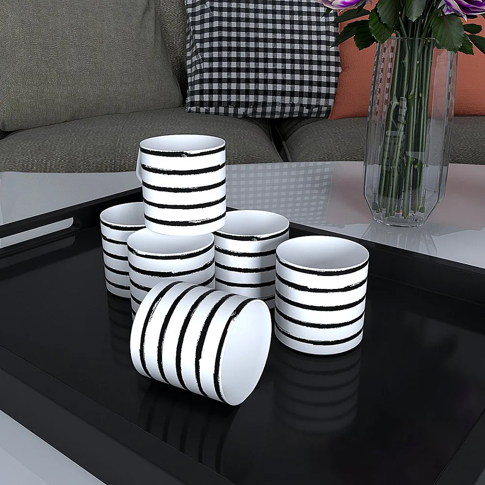Black Striped Designer Tea Cups (Set of 6)