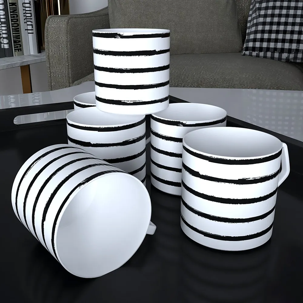 Black Striped Designer Tea Cups (Set of 6)