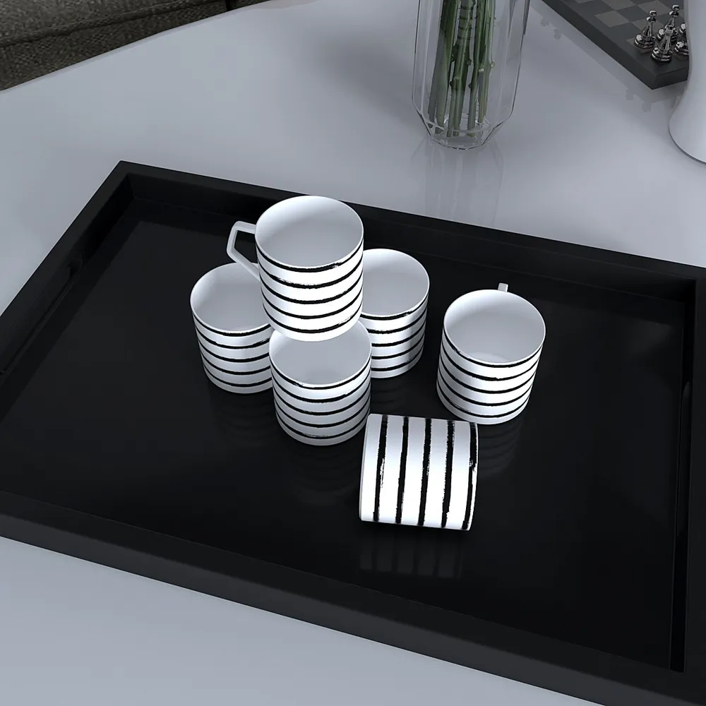 Black Striped Designer Tea Cups (Set of 6)