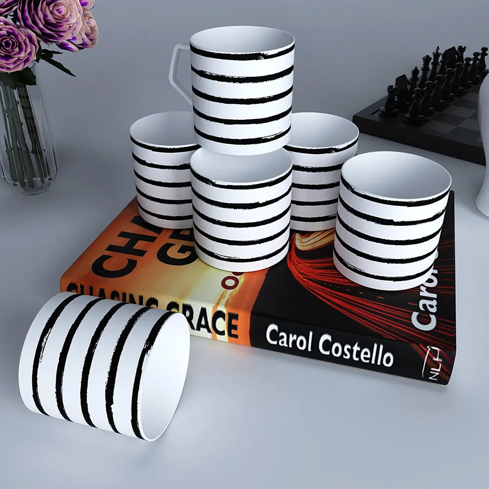 Black Striped Designer Tea Cups (Set of 6)