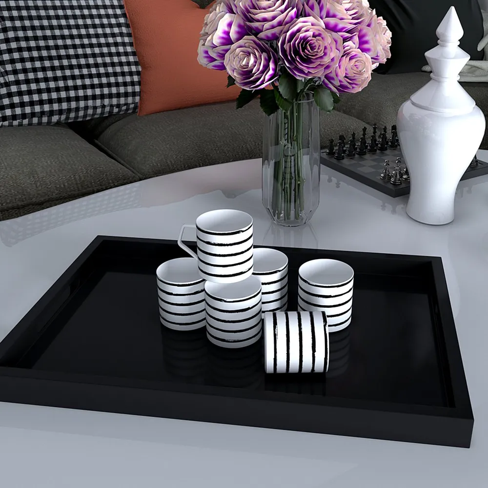 Black Striped Designer Tea Cups (Set of 6)