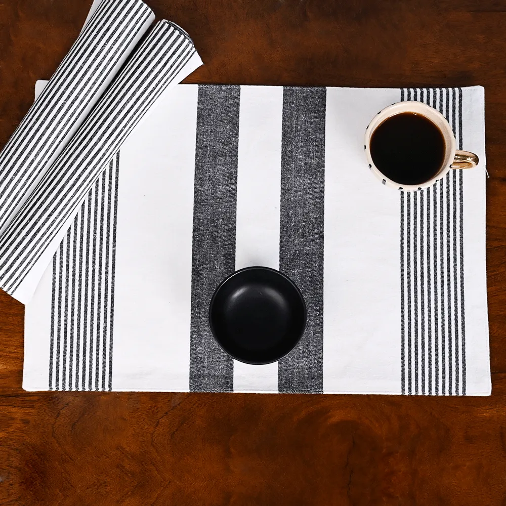 Black Striped Premium Cotton Placemats Set Of 6