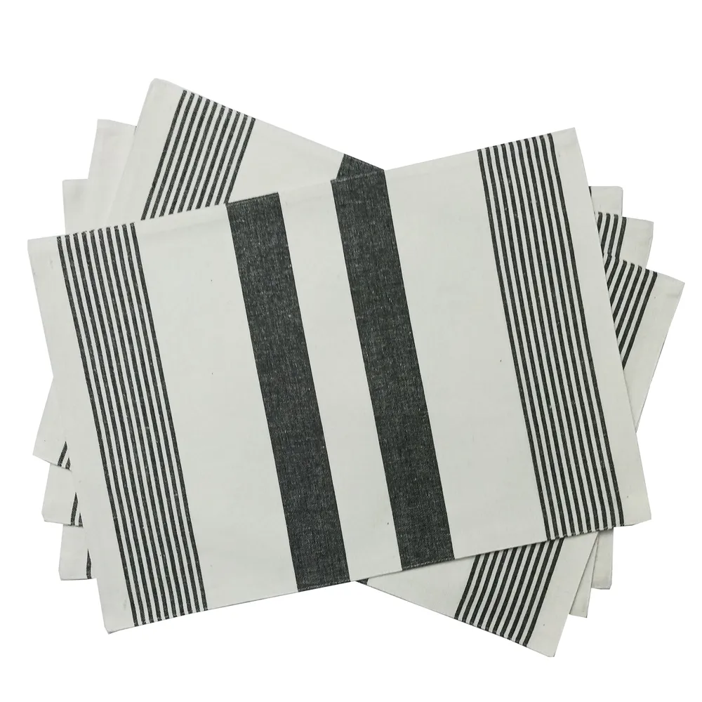 Black Striped Premium Cotton Placemats Set Of 6