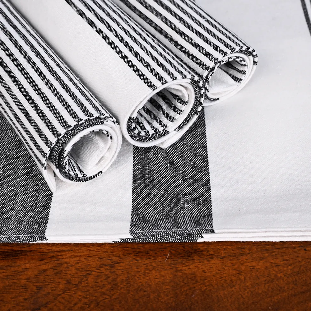 Black Striped Premium Cotton Placemats Set Of 6