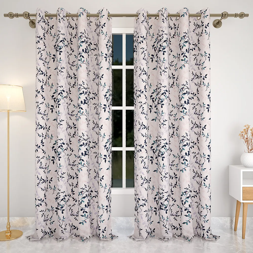 Black Tangled Leaves Pink Designer Curtain 5 ft