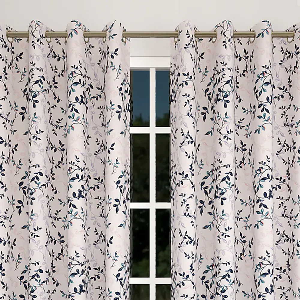 Black Tangled Leaves Pink Designer Curtain 5 ft