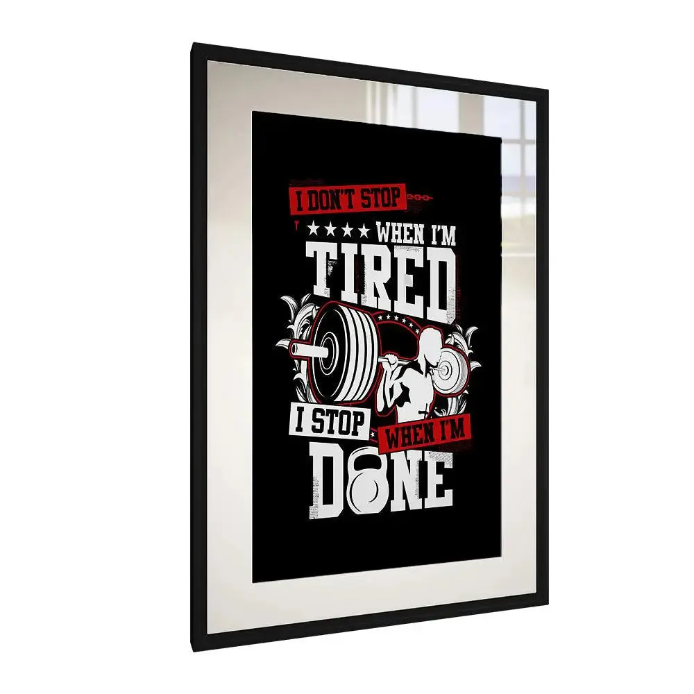 Black Typographic Motivational Framed Art Gym Wall Decor