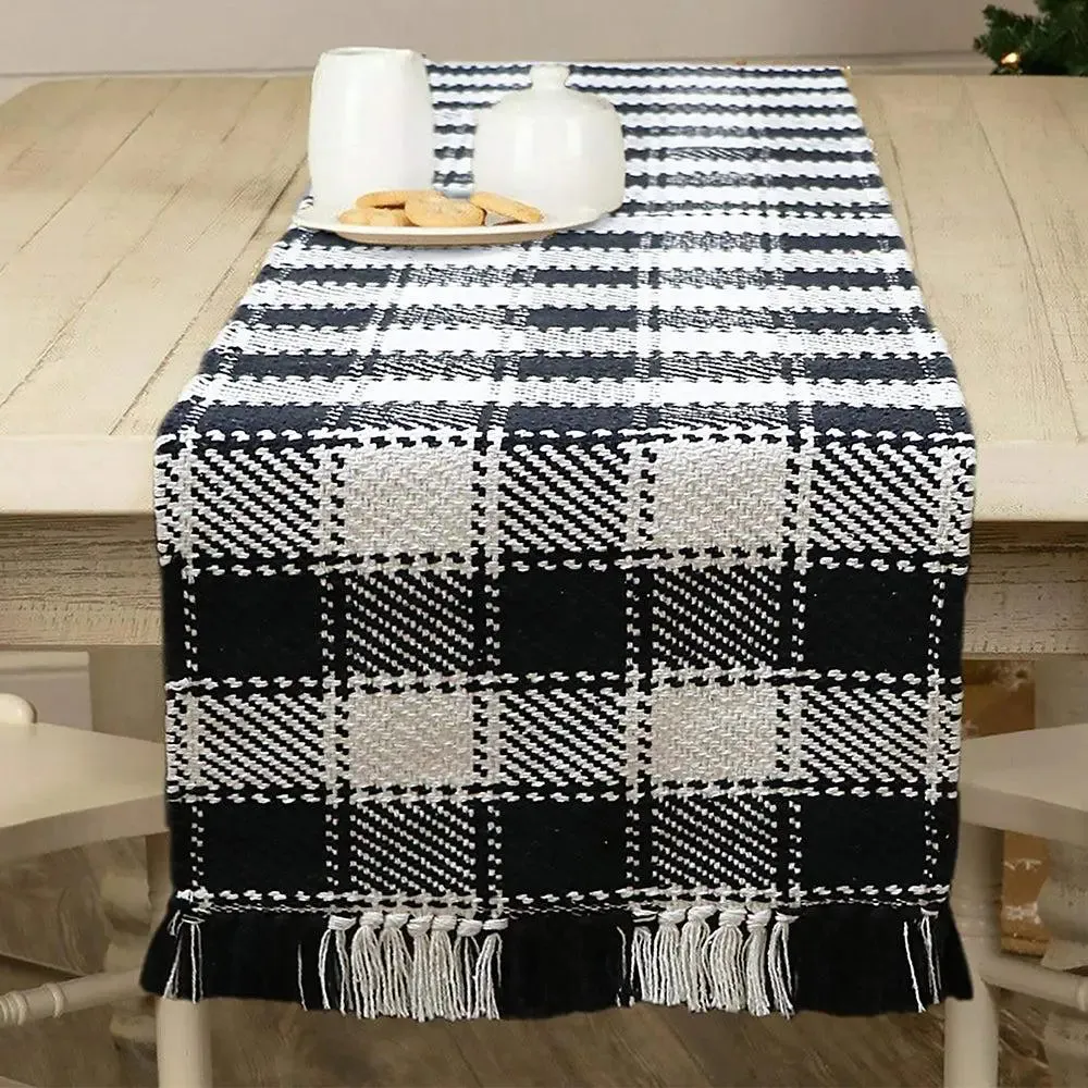 Black & White Checkered Cotton Table Runner