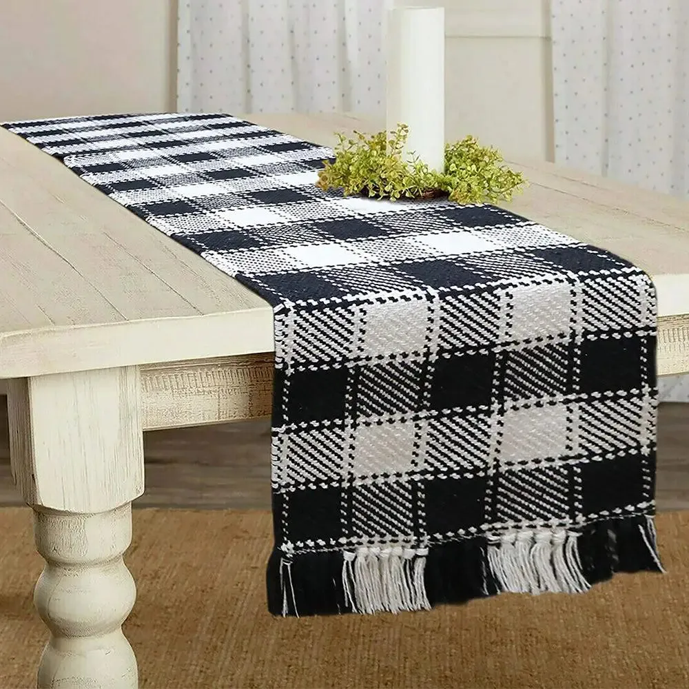 Black & White Checkered Cotton Table Runner