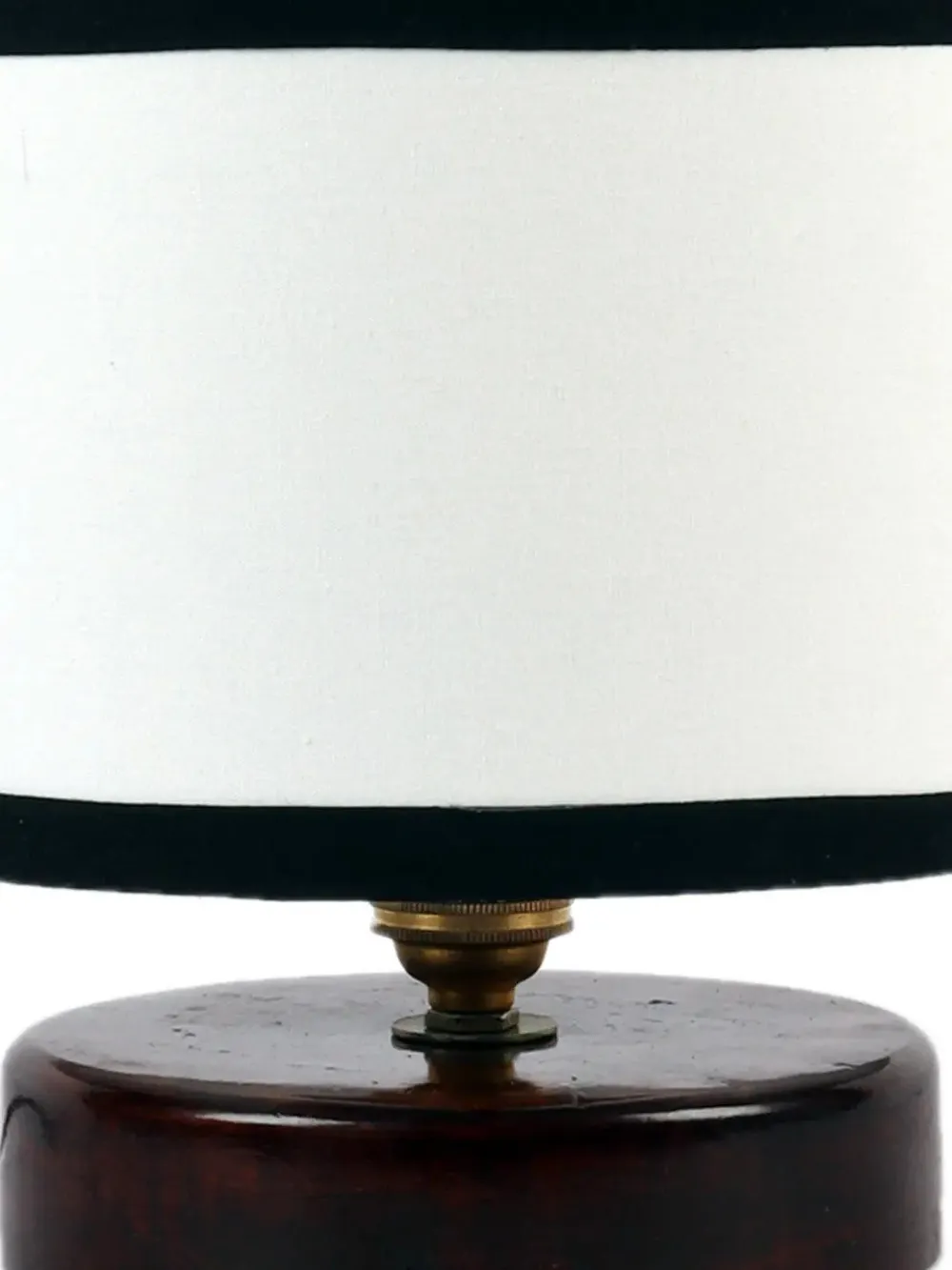 Black & White Cotton Table Lamp with Brown Wood Base