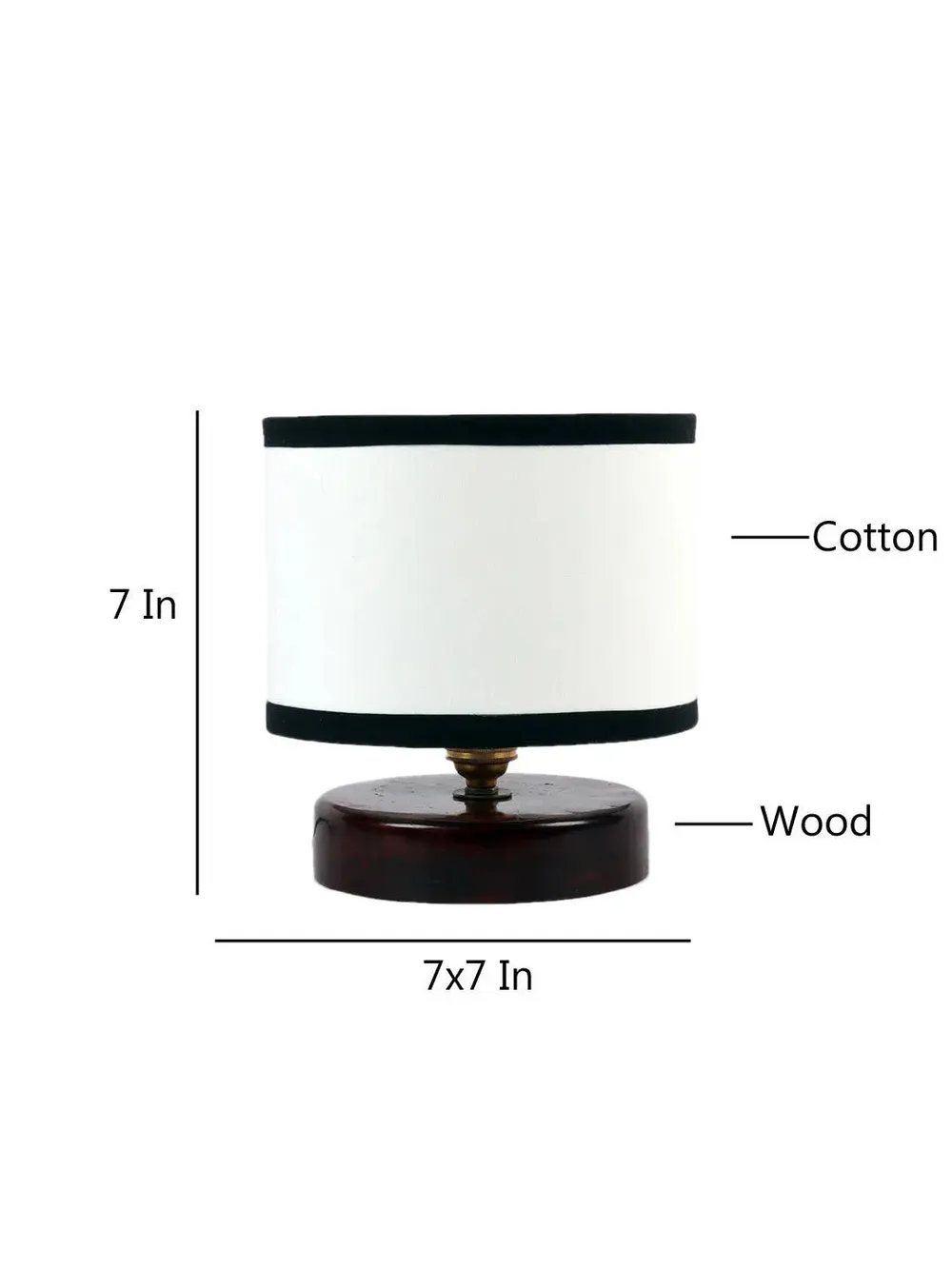Black & White Cotton Table Lamp with Brown Wood Base