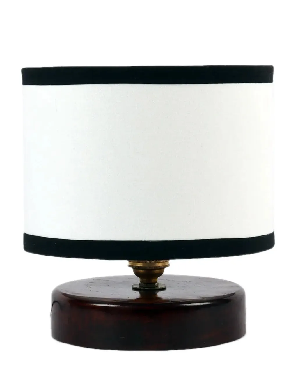 Black & White Cotton Table Lamp with Brown Wood Base