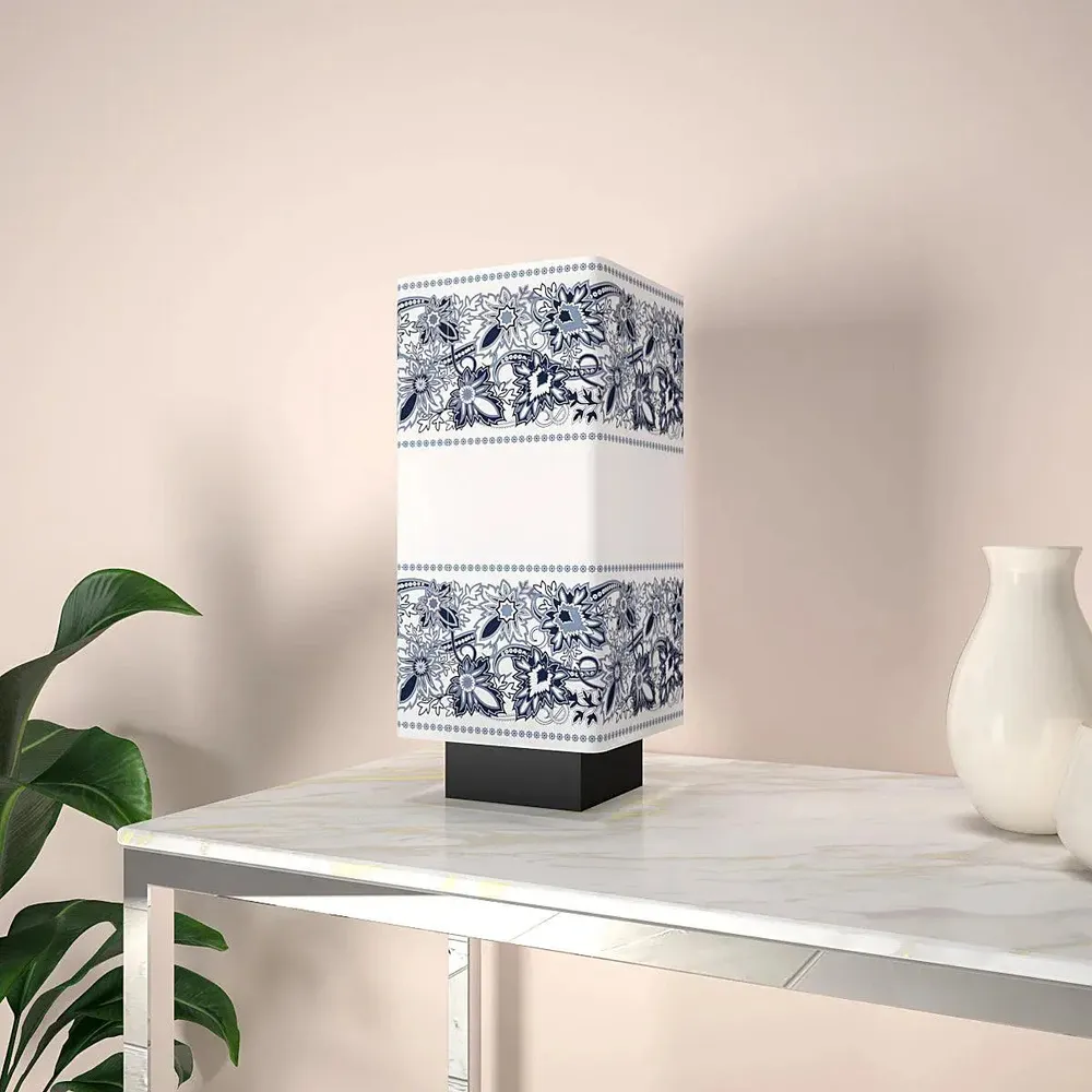 Black & White Floral Bordered Rectangle Table Lamp