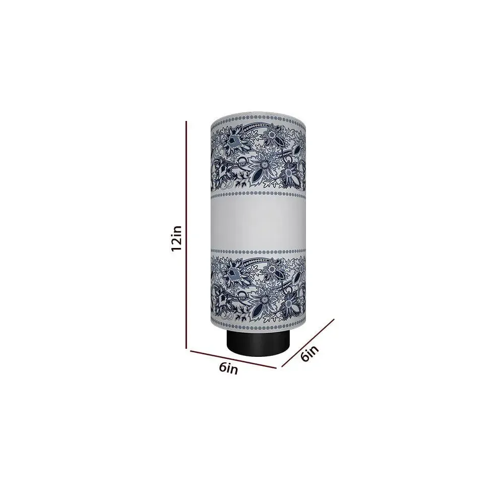 Black & White Floral Bordered Round Table Lamp