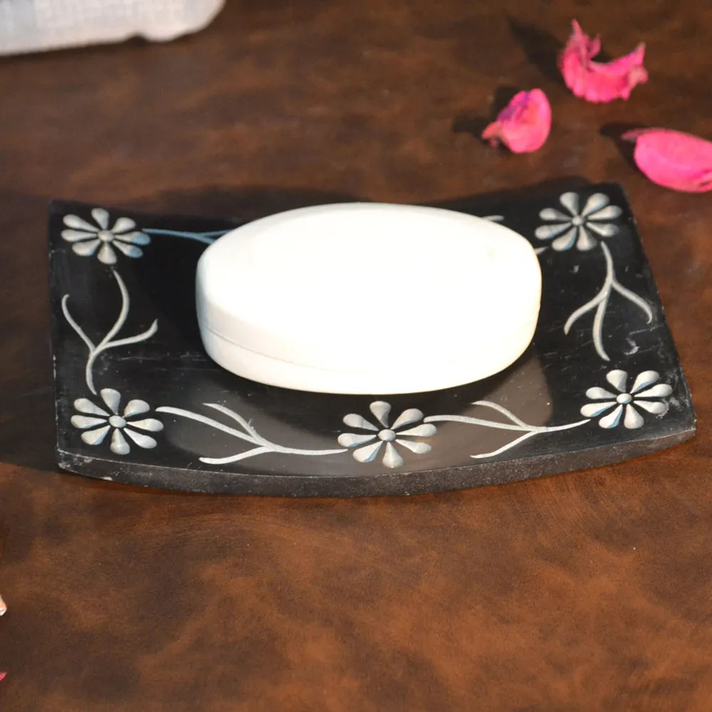 Black & White Floral Viens Designer Square Soap DIsh