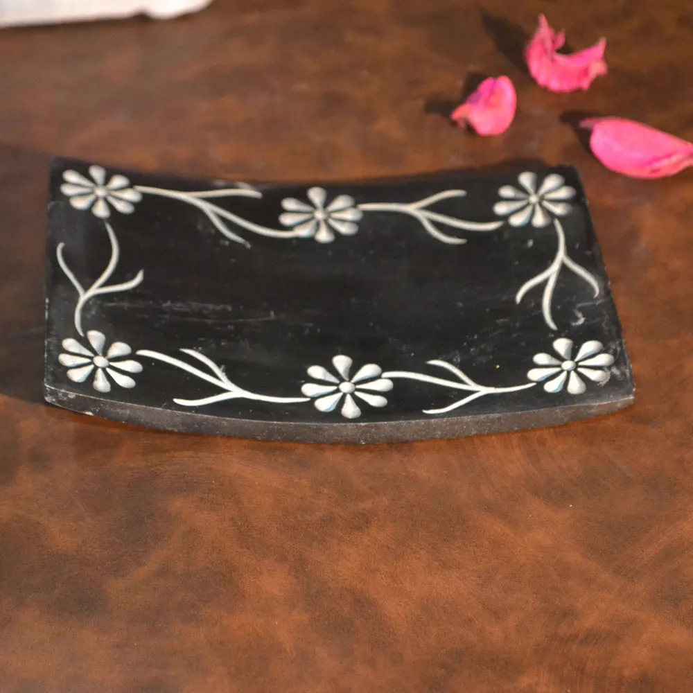 Black & White Floral Viens Designer Square Soap DIsh