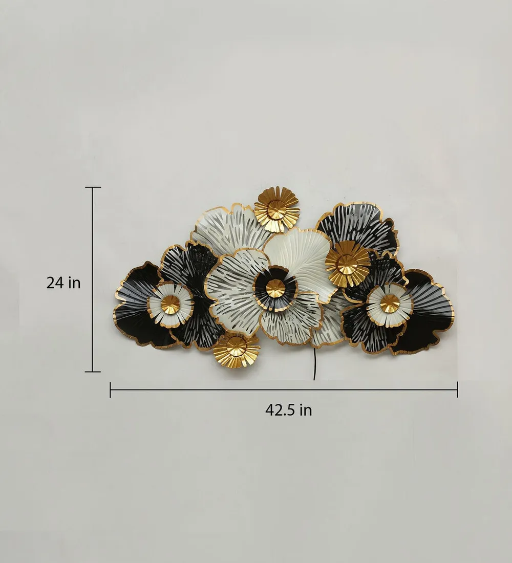 Black & White Gold Brushed Floral Metal Wall Decor