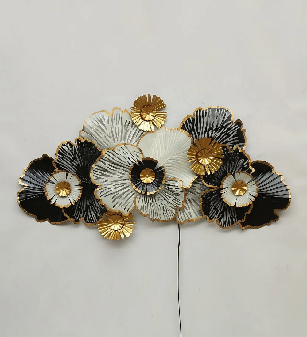 Black & White Gold Brushed Floral Metal Wall Decor