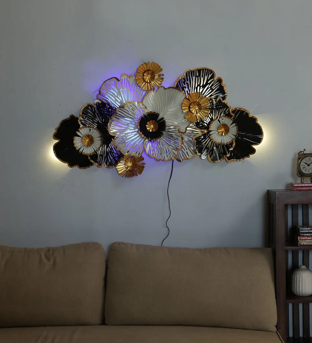 Black & White Gold Brushed Floral Metal Wall Decor