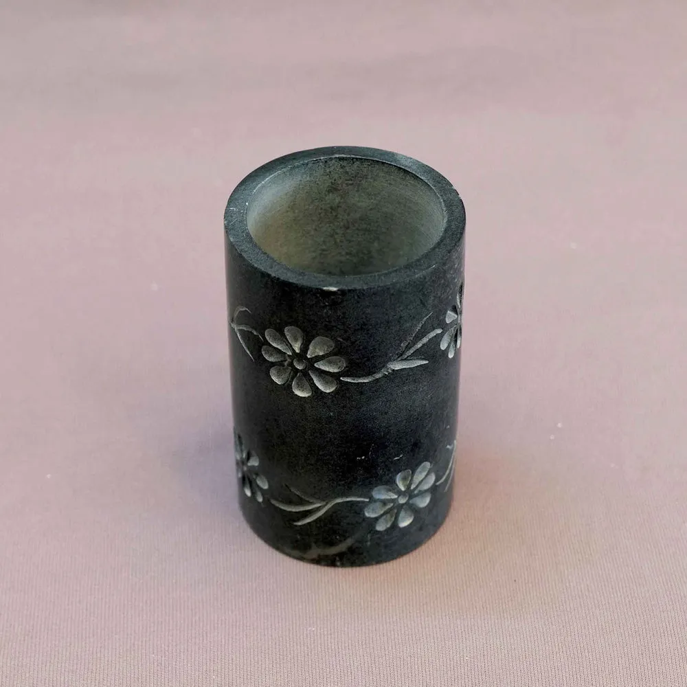 Black & White Handcrafted Floral Motif Paleva Pen Stand