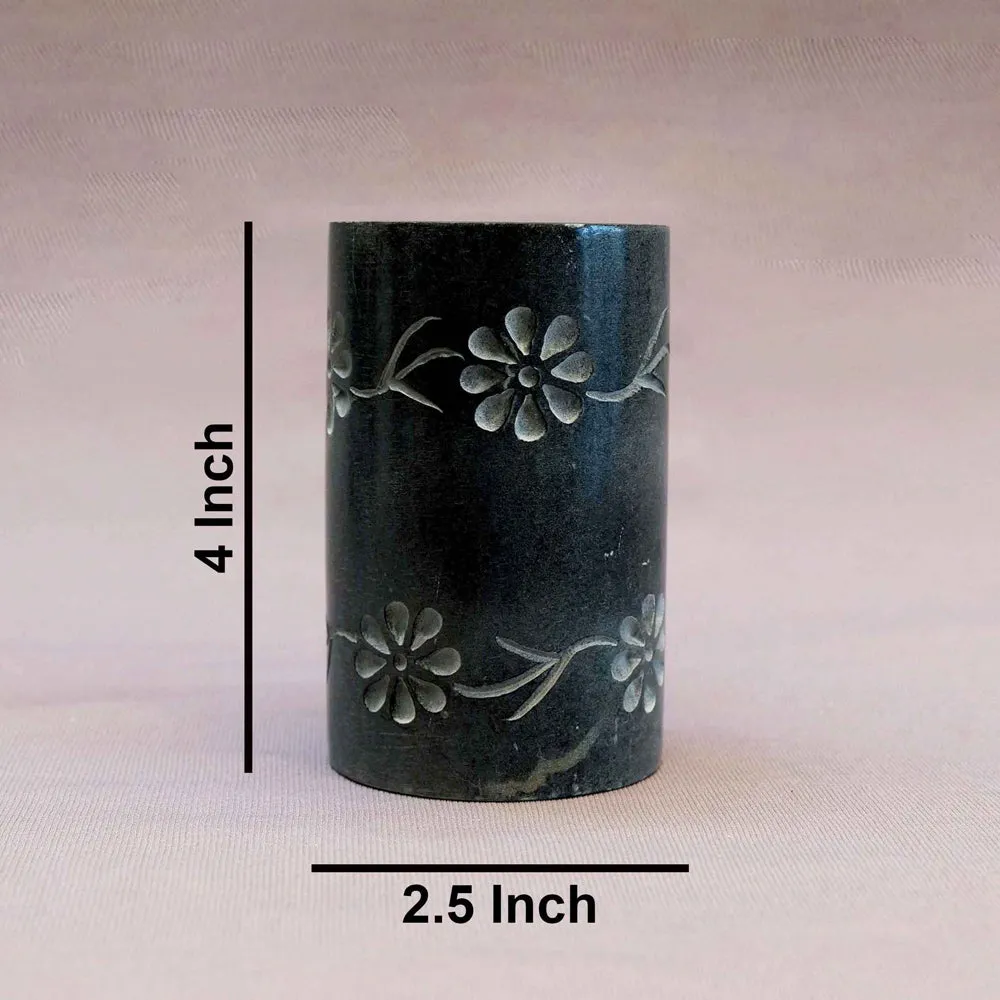Black & White Handcrafted Floral Motif Paleva Pen Stand