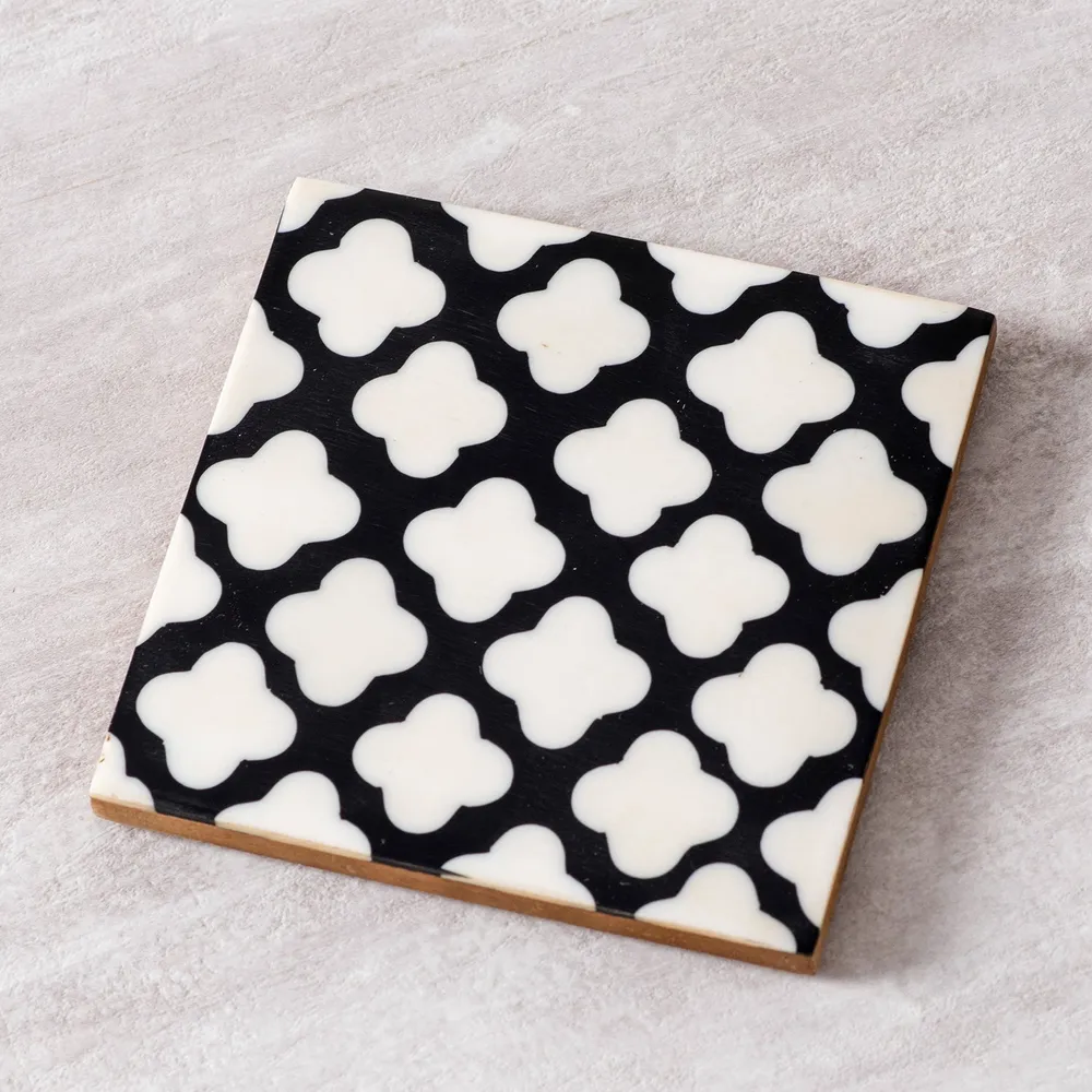Black & White Patterned Resin Coasters Set Of 4