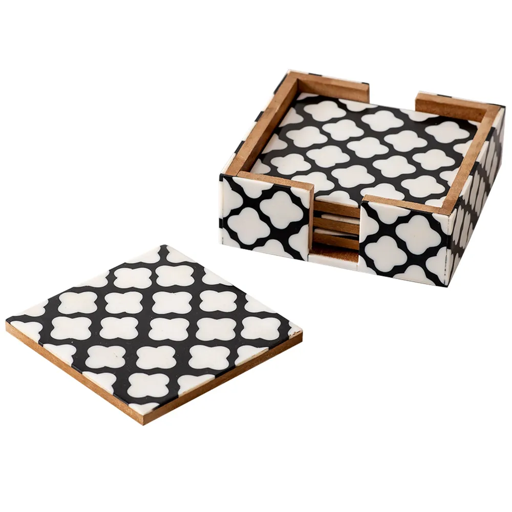 Black & White Patterned Resin Coasters Set Of 4