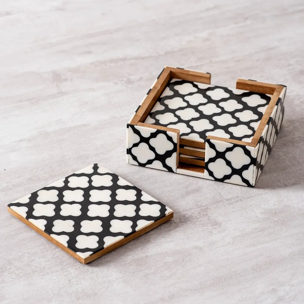 Black & White Patterned Resin Coasters Set Of 4