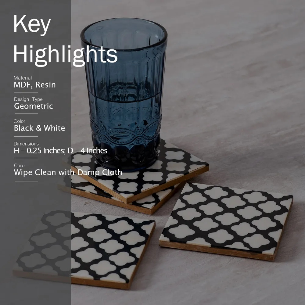 Black & White Patterned Resin Coasters Set Of 4