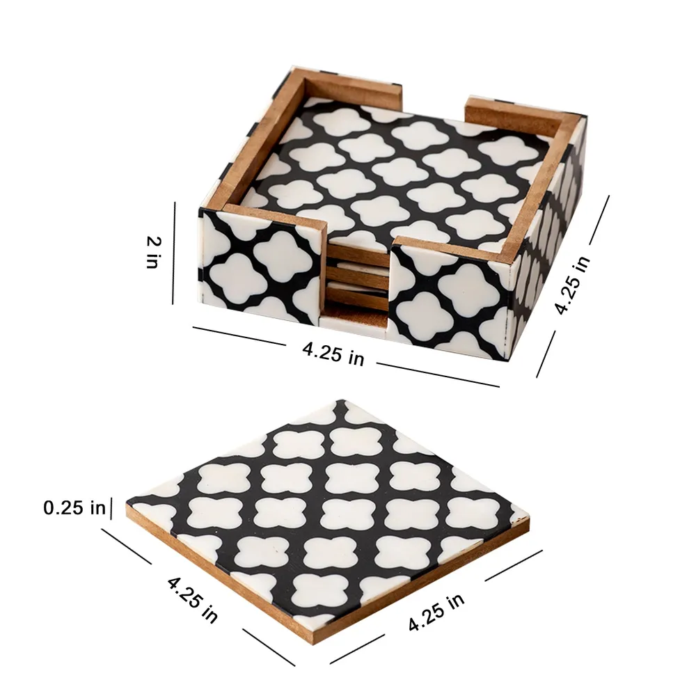 Black & White Patterned Resin Coasters Set Of 4