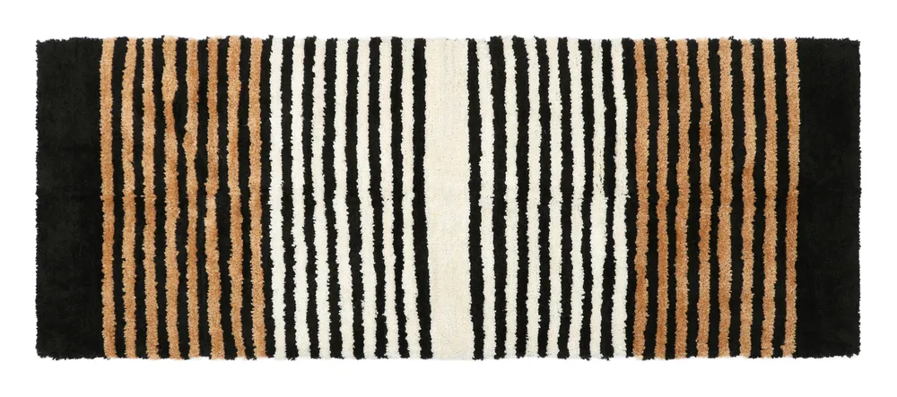 Black & White Striped Polyester Bedside Runner