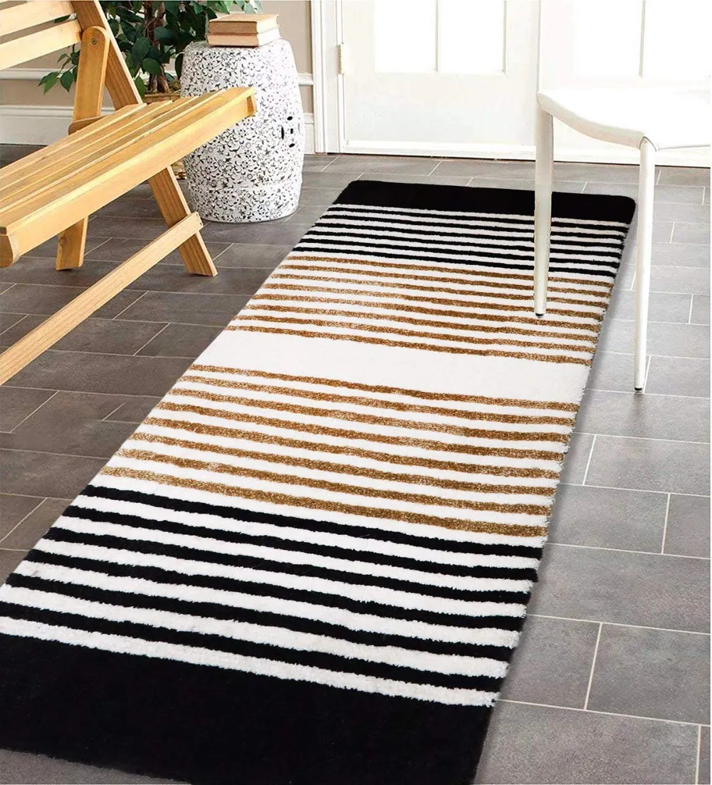 Black & White Striped Polyester Bedside Runner