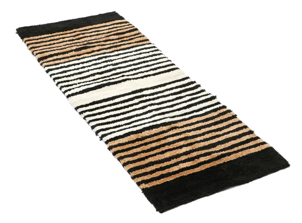 Black & White Striped Polyester Bedside Runner